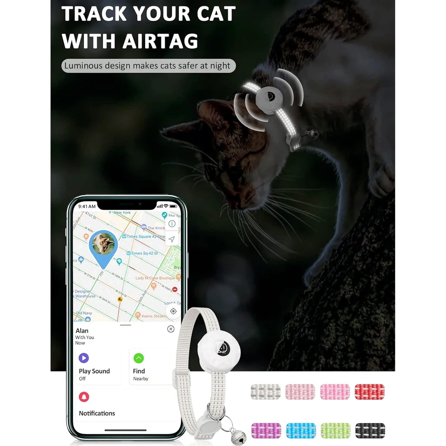 Collar GPS apto para Apple AirTag para Gatos